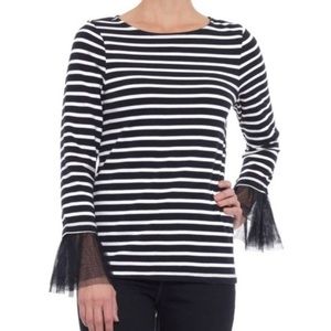 Womens Beach Lunch Lounge Black & White Striped pullover sweater, Size L